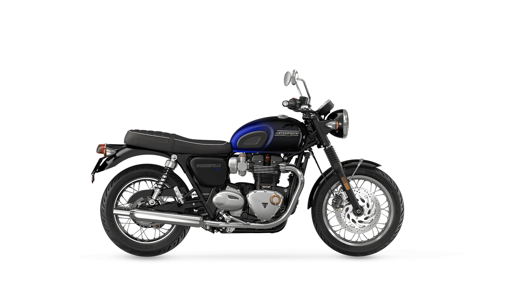 CGI of the Triumph Bonneville T120 in Jet Black and Fusion White